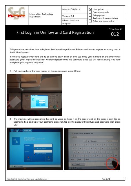 First Login in Uniflow and Card Registration