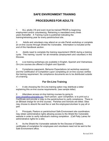 safe environment training procedures for adults - Diocese of Oakland