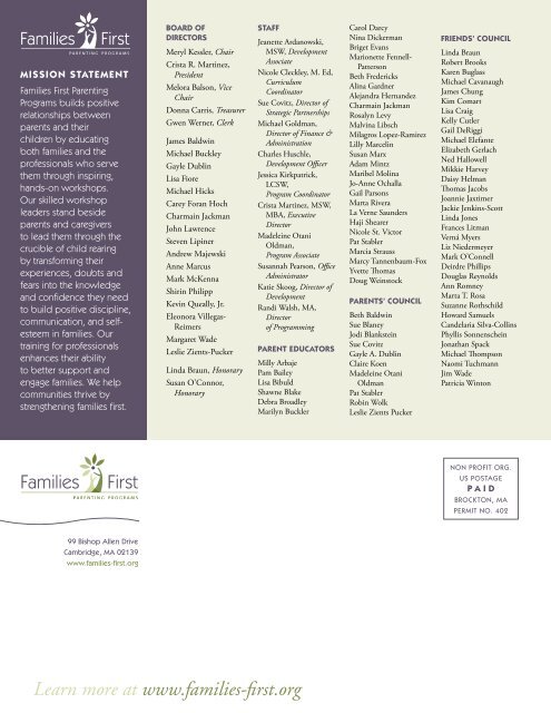 FAMILIES FIRST ANNUAL UPDATE 2007 annual RePORt