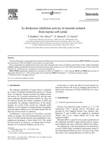 5Î±-Reductase inhibition activity of steroids isolated from marine soft ...
