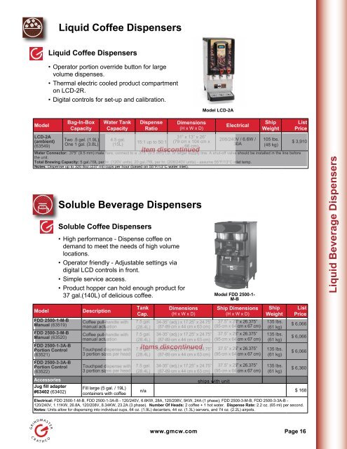 Grindmaster-Crathco Beverage Equipment Price List - Greenfield ...