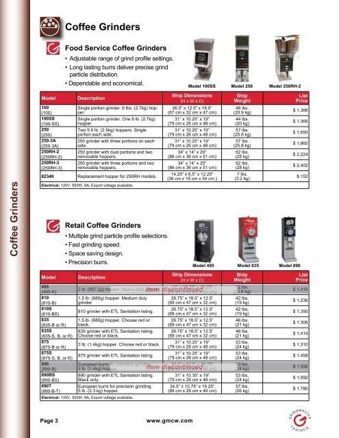 Grindmaster-Crathco Beverage Equipment Price List - Greenfield ...