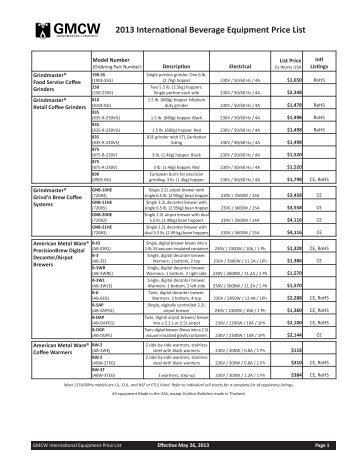 2013 International Beverage Equipment Price List - Greenfield ...