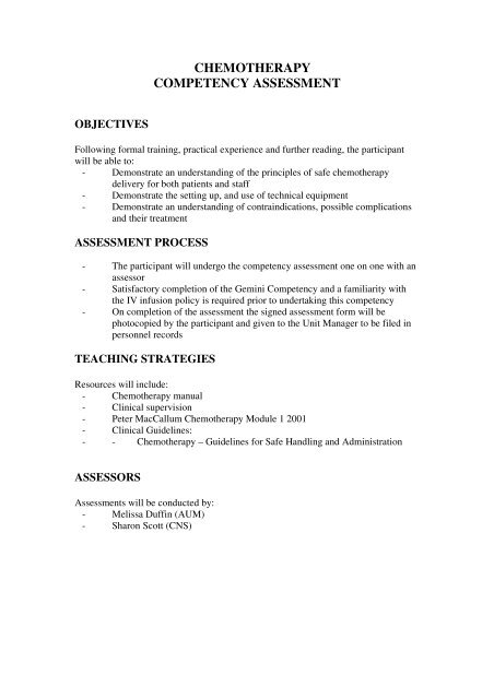 CHEMOTHERAPY COMPETENCY ASSESSMENT