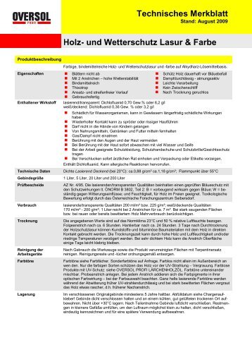 Technisches Merkblatt Holz- und Wetterschutz Lasur & Farbe - Oversol