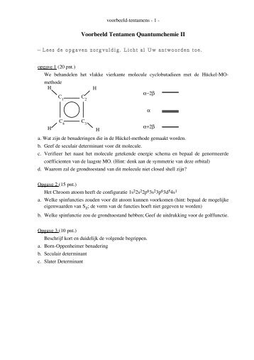 Voorbeeld Tentamen Quantumchemie II