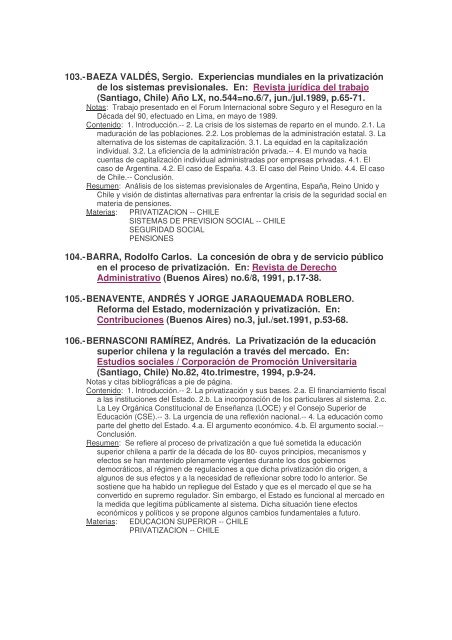 BibliografÃ­a sobre Privatizaciones - Biblioteca del Congreso ...