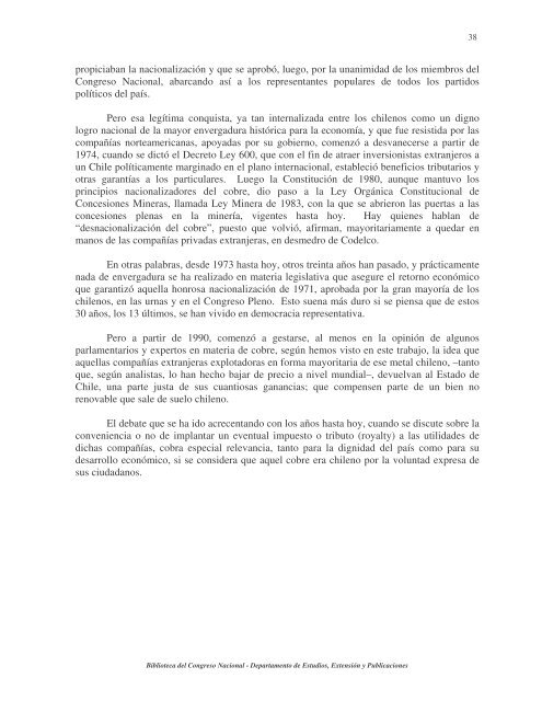 Apuntes relativos a la evoluciÃ³n de la polÃ­tica del cobre en Chile ...