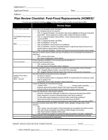 Plan Review Checklist: Post-Flood Replacements (HOMES)*