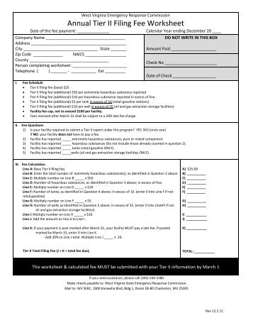 Annual Tier II Filing Fee Worksheet