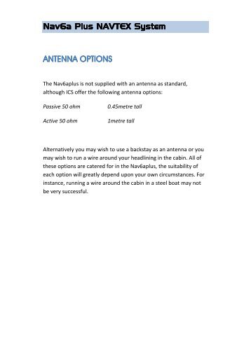 Antenna Options for NAV6 - ICS Electronics Ltd