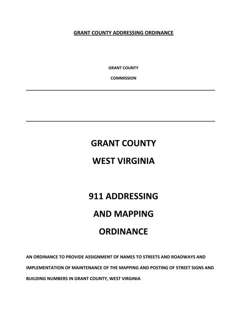 grant county west virginia 911 addressing and mapping ordinance