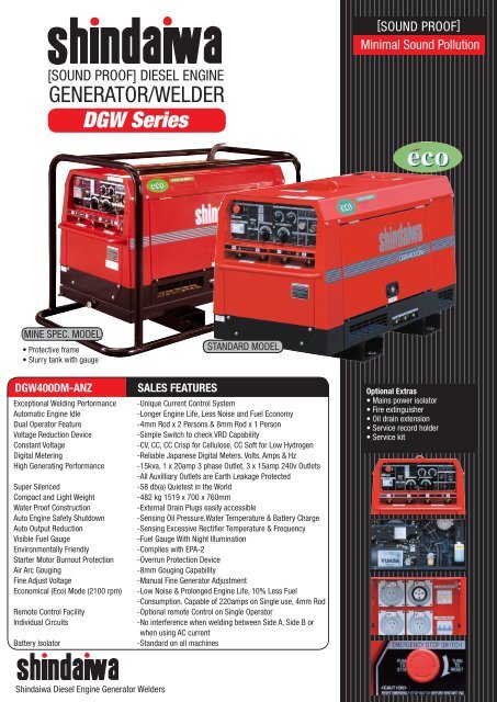 GENERATOR/WELDER DGW Series GENERA ... - Shindaiwa