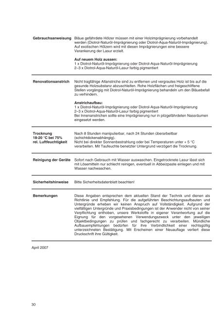 Aufbauempfehlung für Naturöl-Lasur