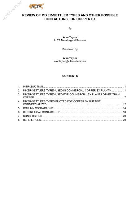 review of mixer-settler types and other possible contactors for ...