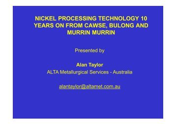 nickel processing technology 10 years on from cawse, bulong and ...