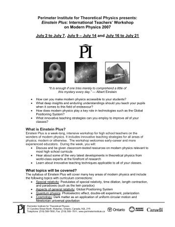 EinsteinPlus Canadian Information Page 2007 ... - Perimeter Institute