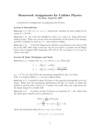 Homework Assignments for Collider Physics - Perimeter Institute