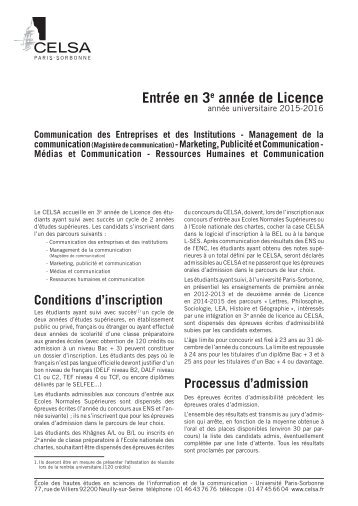 PrÃ©paration au concours d'entrÃ©e en Licence 3 - Celsa