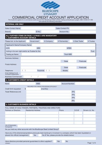 COMMERCIAL CREDIT ACCOUNT APPLICATION - Lysaght