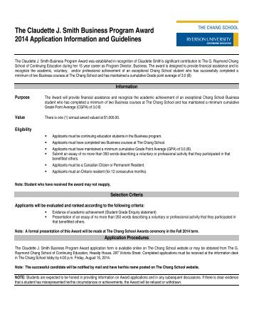 The Claudette J. Smith Business Program Award 2013 Application ...