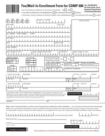 Mail-In Enrollment Form - The Chang School - Ryerson University