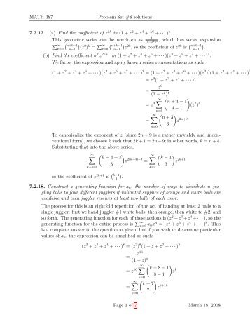 MATH 387 Problem Set #8 solutions 7.2.12. (a) Find the coefficient ...