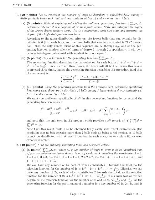 MATH 387-01 Problem Set #4 Solutions 1. (20 points) Let a n ...