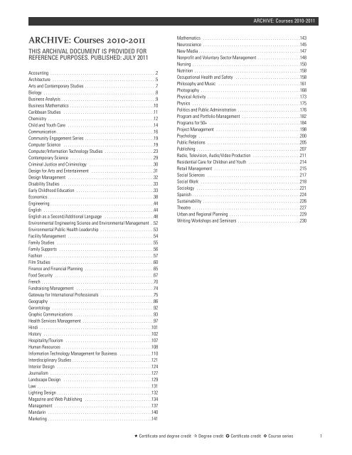 2010-2011 Courses (PDF) - The Chang School - Ryerson University