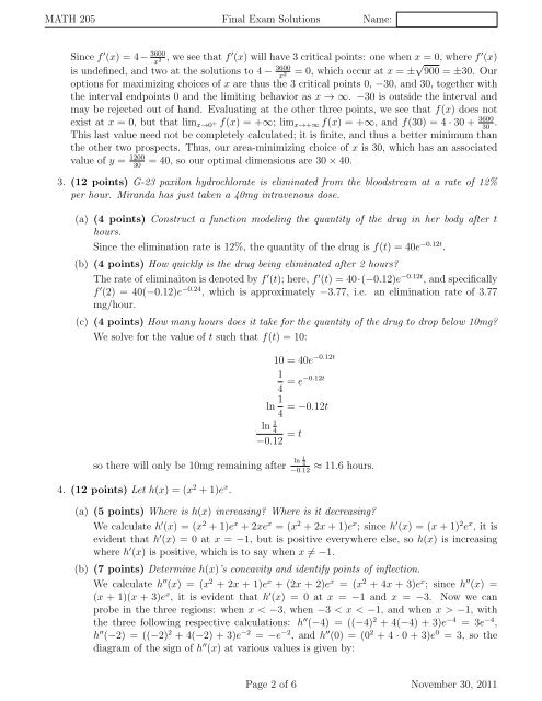 MATH 205 Final Exam Solutions Name: 1. (12 points) The keratoid ...