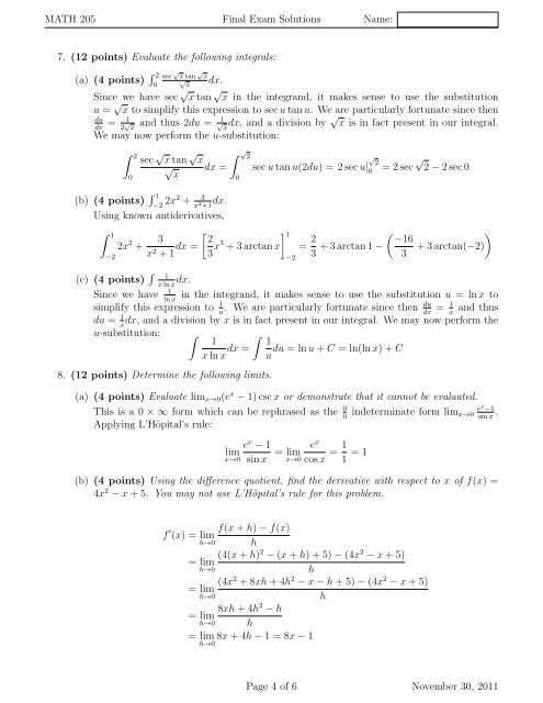 MATH 205 Final Exam Solutions Name: 1. (12 points) The keratoid ...