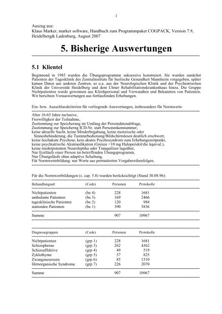 5.7 Prognostische Validität - COGPACK