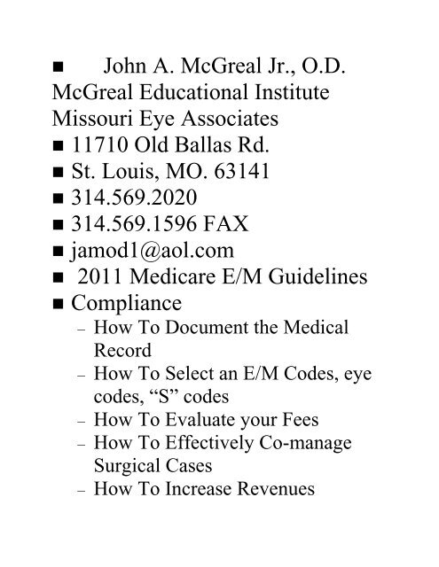 John A. McGreal Jr., O.D. McGreal Educational Institute Missouri Eye ...