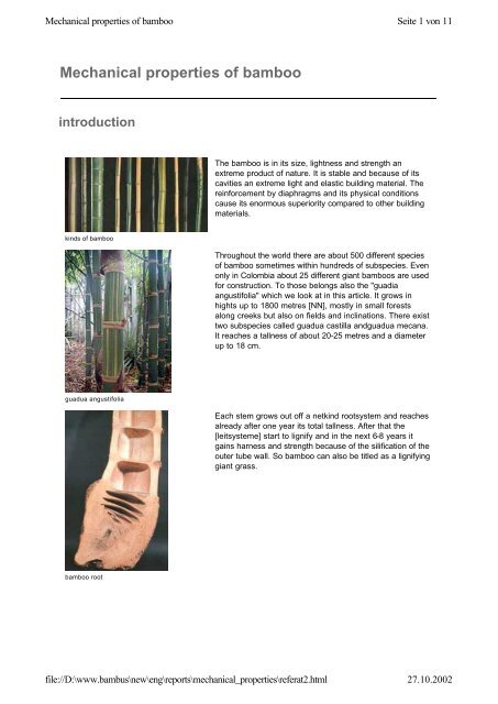 Mechanical properties of bamboo