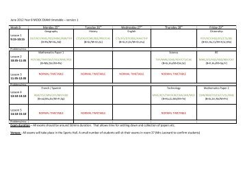 June 2012 Year 8 MOCK EXAM timetable - Wentworth High School