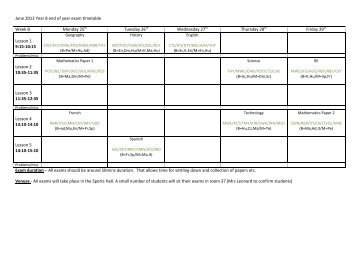 June 2012 Year 8 end of year exam timetable Week B Monday 25th ...