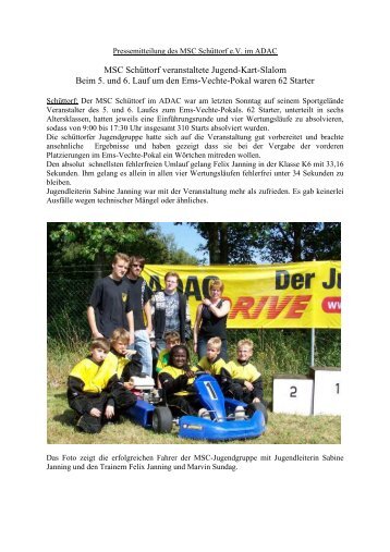 MSC Schüttorf veranstaltete Jugend-Kart-Slalom Beim 5. und 6. Lauf ...