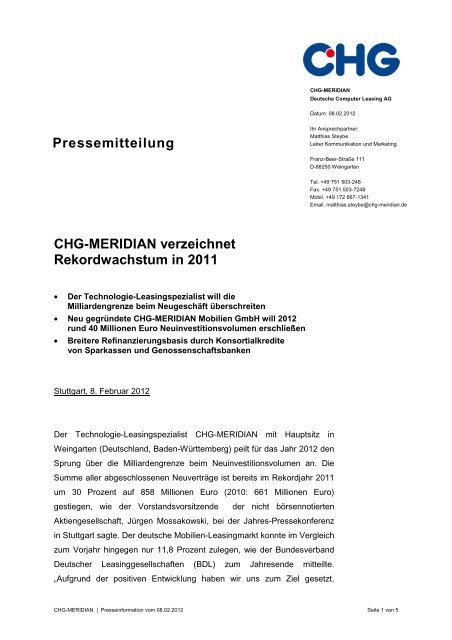 Pressemitteilung - CHG Meridian Deutsche Computer Leasing AG