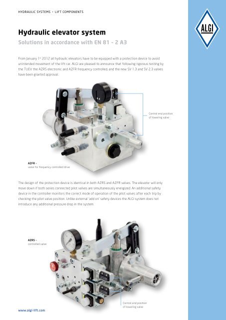 Hydraulic elevator system - ALGI