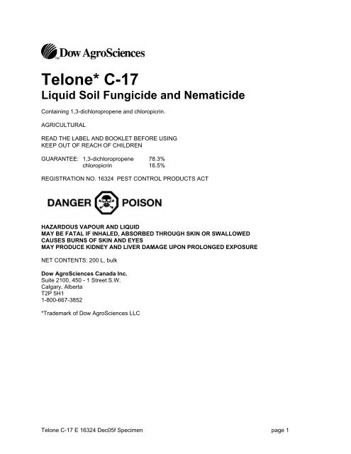 Telone* C-17 Liquid Soil Fungicide and Nematicide - Bartlett.ca