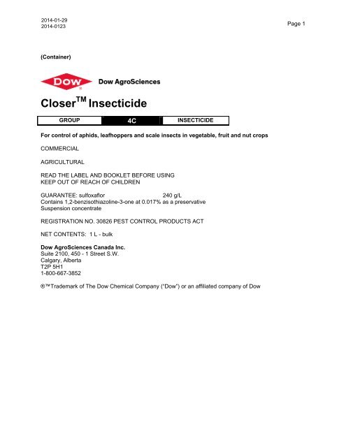 Closer SC Insecticide - Bartlett.ca