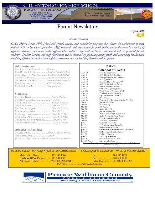 April 2010 - CD Hylton High School - Prince William County Public ...