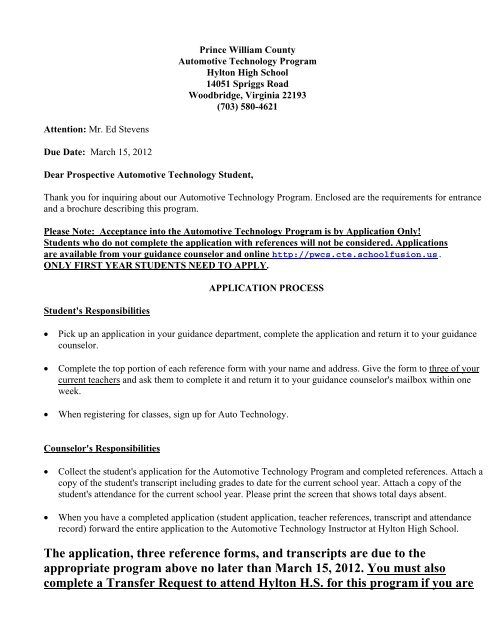 Application - CD Hylton High School - Prince William County Public 