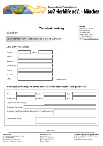 Tierschutzvertrag - AW2-Tierhilfe