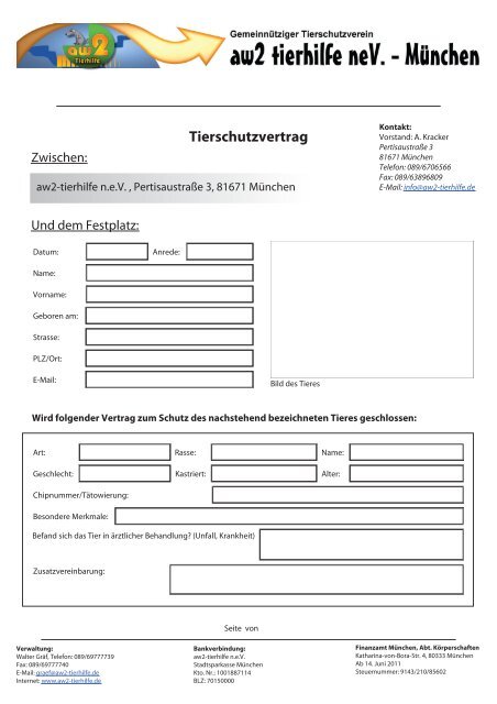 Tierschutzvertrag - AW2-Tierhilfe