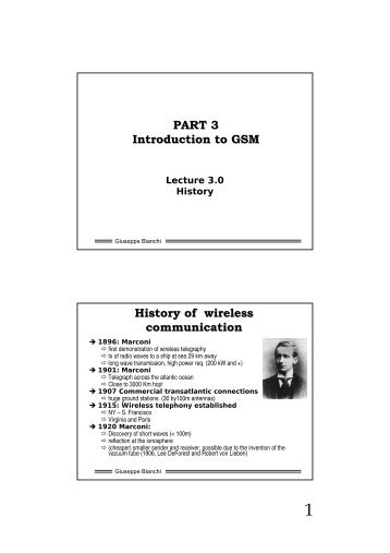 PART 3 Introduction to GSM History of wireless communication