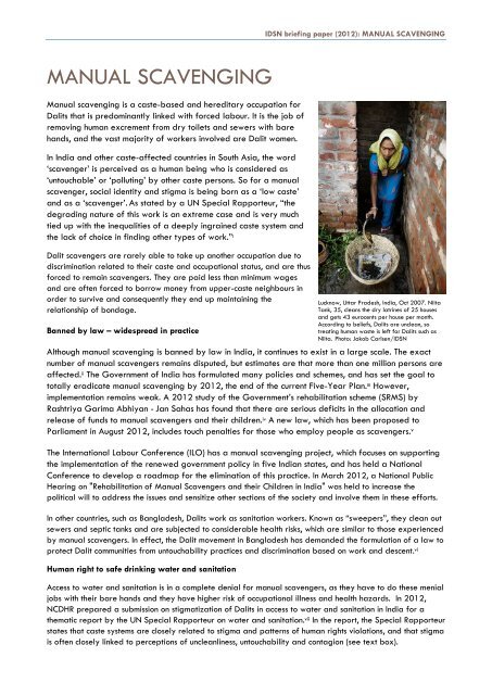 IDSN BRIEFING PAPER (2012): Manual scavenging