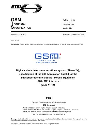 GSM 11.14 - Version 5.2.0 - Digital cellular ... - Ttfn.net