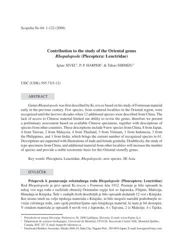 Contribution to the study of the Oriental genus Rhopalopsole ...