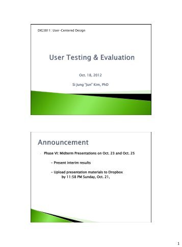 User Testing and Evaluation Part 1 - HcI